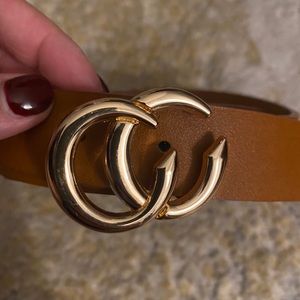 Cognac double C belt with removable buckle